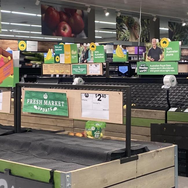 Empty Woolworths shelves at Mount Isa Woolworths on Monday March 13. Picture: Kayla-May Nielsen