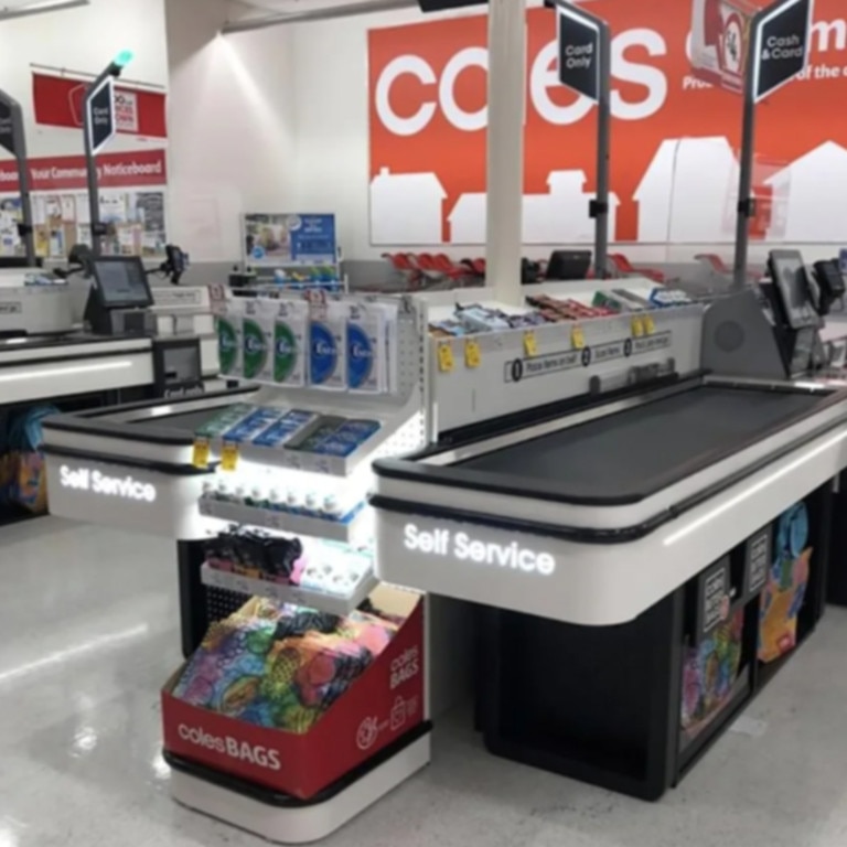 An image posted to facebook appears to show new self service checkouts at Coles featuring a conveyer belt for shopping items. Picture: Facebook