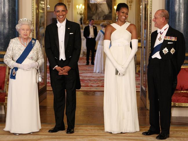 The Queen and Prince Philip greet then US President Barack Obama and first lady Michelle Obama at Buckingham Palace ahead of a state banquet in May 2011. The following month, as he marked his 90th birthday, Philip talked about stepping back from public life. “I reckon I’ve done my bit so I want to enjoy myself a bit now, with less responsibility, less frantic rushing about, less preparation, less trying to think of something to say,” he told the BBC. “On top of that, your memory’s going – I can’t remember names and things.” Picture: AP