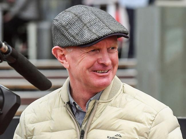 Trainer Phillip Stokes after his horse Twin Perfection won the James Miller Handicap at Moonee Valley Racecourse on August 12, 2023 in Moonee Ponds, Australia. (Photo by Brett Holburt/Racing Photos via Getty Images)