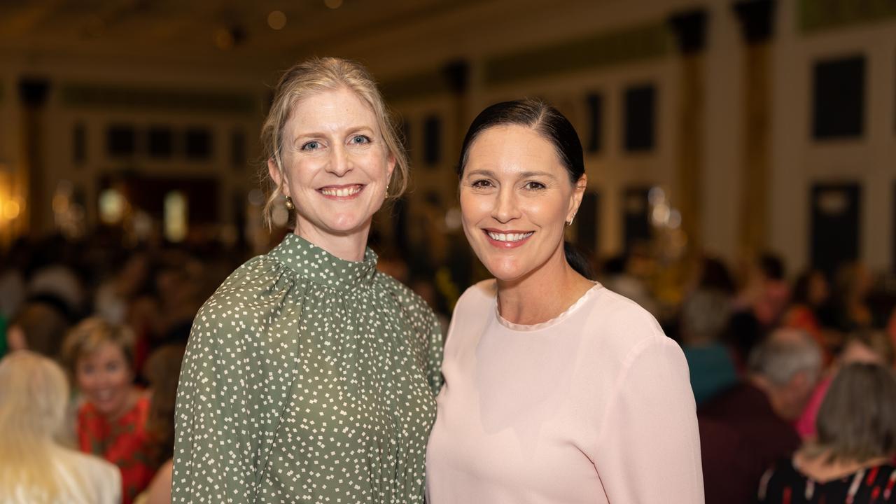 Sarah Morris and Angela Tylerat the Trinity Lutheran College Mother's Day high tea fundraiser at the Palazzo Versace on Saturday, May 13. For The Pulse. Picture: Celeste Humphrey