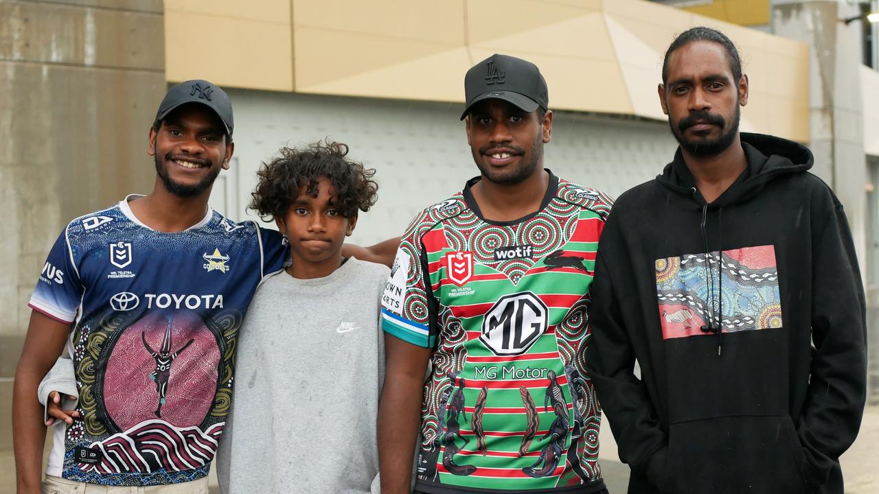 Zisa, Godfrey, Kayden and Delwyn before the NRL All Stars matches in Townsville on Friday. Picture: Blair Jackson