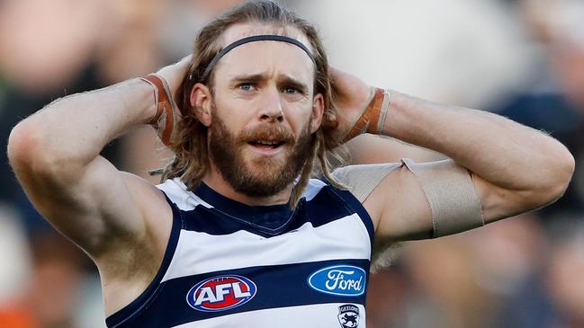 A dejected Cameron Guthrie can’t believe is side has dropped a home game. Picture: AFL Photos/Getty Images