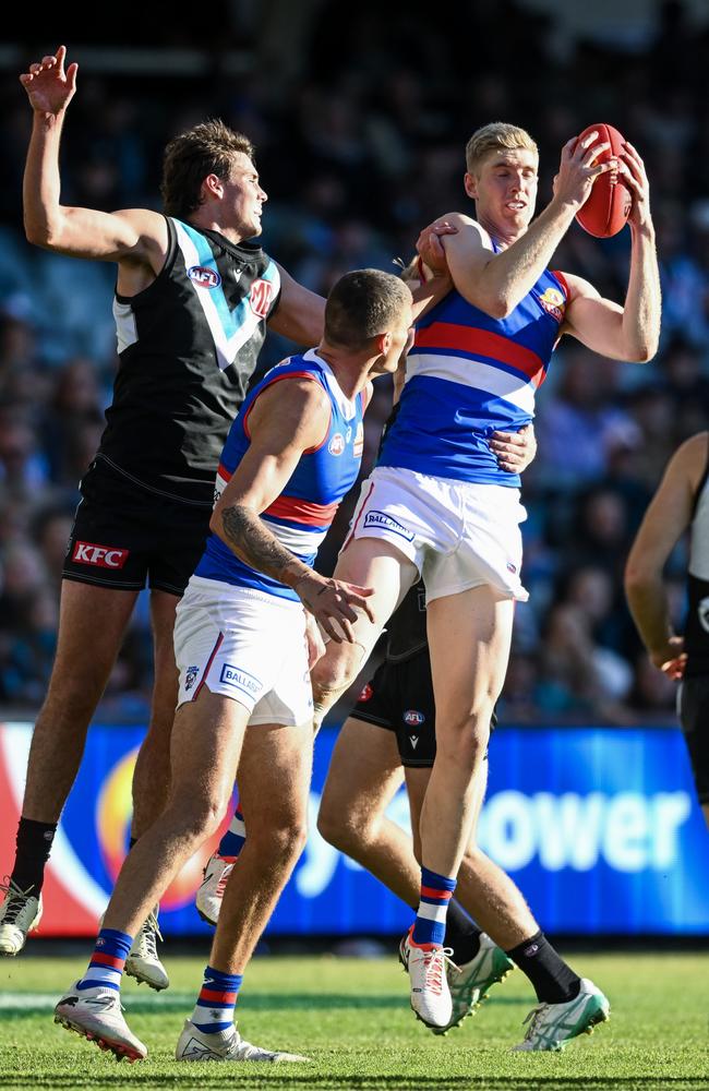 Tim English marks strongly at Adelaide Oval. Picture: Mark Brake/Getty Images