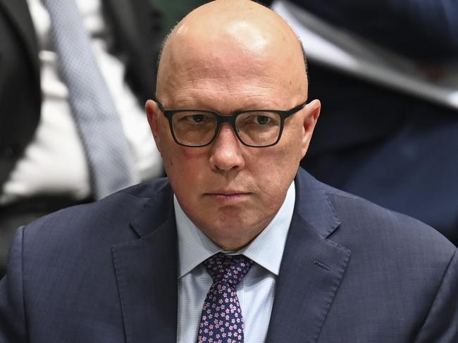 CANBERRA, AUSTRALIA - MARCH 30: Leader of the Opposition Peter Dutton reacts during Question Time at Parliament House on March 30, 2023 in Canberra, Australia. (Photo by Martin Ollman/Getty Images)