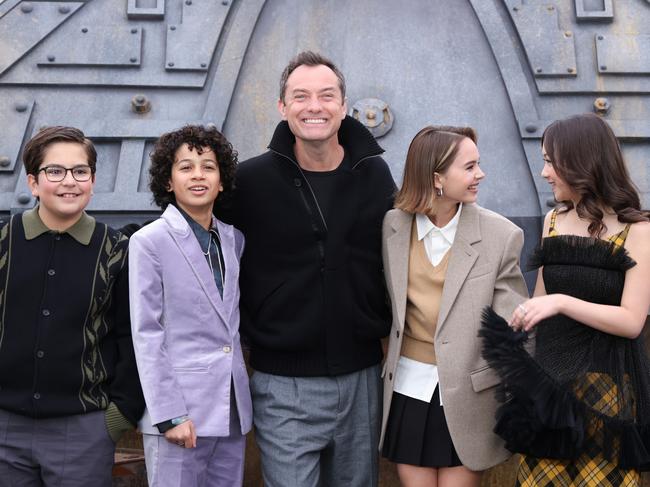 Robert Timothy Smith, Ravi Cabot-Conyers, Jude Law, Ryan Kiera Armstrong and Kyriana Kratter at a London photocall for Star Wars: Skeleton Crew. Picture: Getty Images