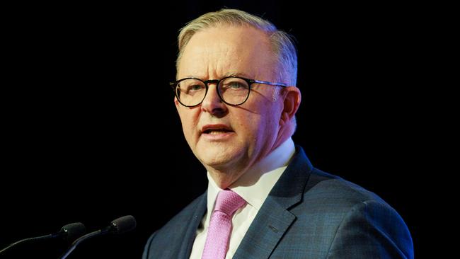 Prime minister Anthony Albanese during his keynote address at the Economic & Social Outlook Conference. Picture: Aaron Francis