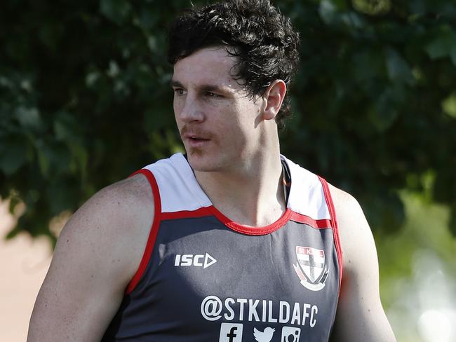 St Kilda first day of pre season training at Albert Park lake. Jake Carlisle arrives . Pic: Michael Klein.