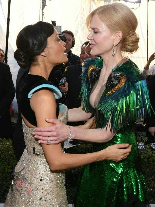 Thandie Newtonand Nicole Kidman embrace at the 23rd Annual Screen Actors Guild Awards at The Shrine Auditorium on January 29, 2017 in Los Angeles, California. Picture: AFP