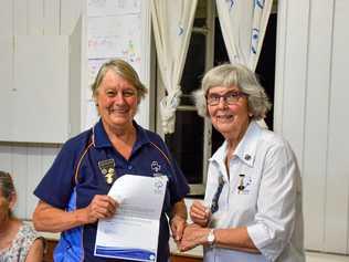 APPRECIATED: Irene Law receives a pin for 10 years of service to Gayndah Girl Guides. Picture: Felicity Ripper