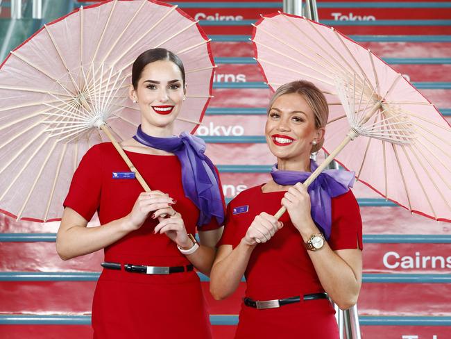 Virgin Australia will begin flying from Cairns to Haneda Airport in Tokyo from June 28, 2023, on brand new Boeing 737-8 Max aircraft. Virgin Australia staff members Jess Thomas and Mel Cressey at Cairns Airport. Picture: Brendan Radke