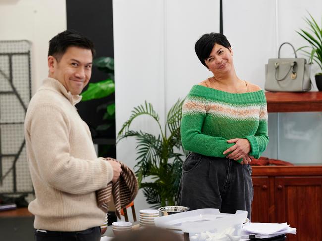 The stars behind the scenes at rehearsal. Pictures: Supplied