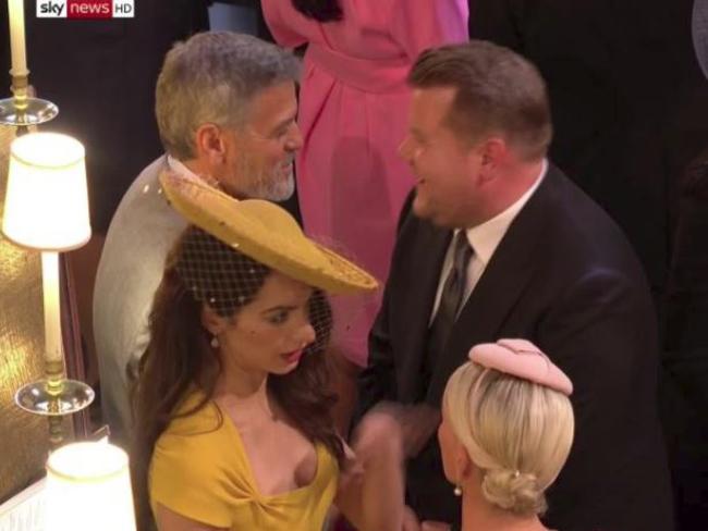 James Corden and George Clooney at the royal wedding. Picture: Sky News