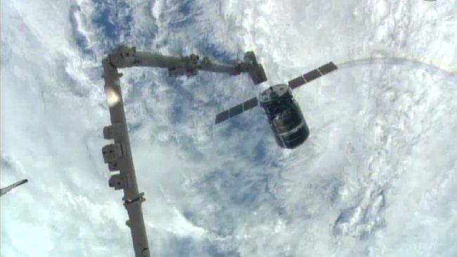 This framegrabbed image provided by NASA-TV shows the Cygnus spacecraft as it approaches the International Space Station.