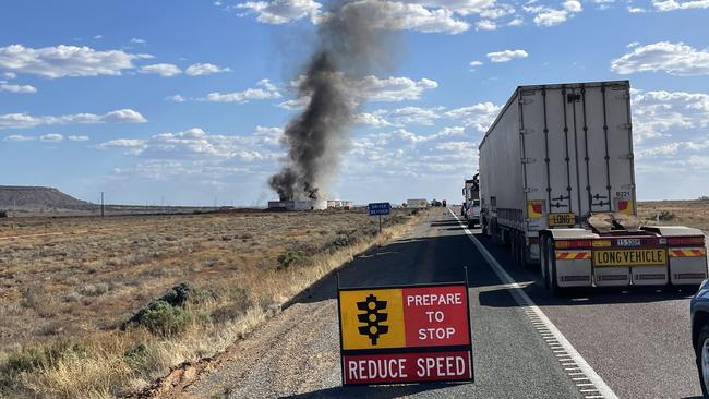 One-lane traffic restrictions have been in place along the Eyre Highway. Picture: Isaac Selby