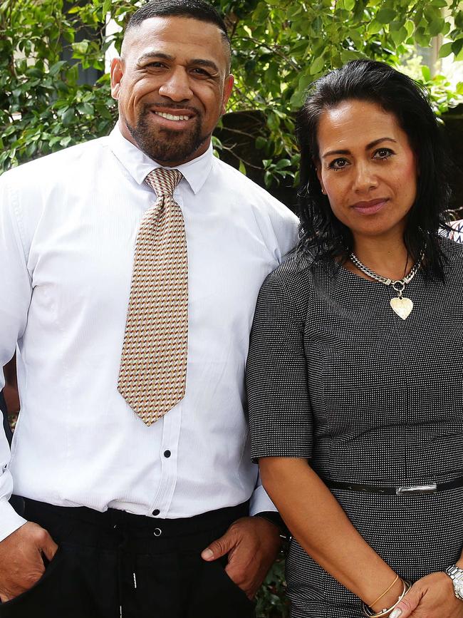 Former rugby league player John Hopoate with his wife Brenda. Picture: Brett Costello