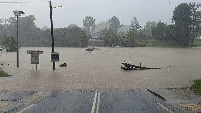 Lavenders Bridge at Bellingen under water on Tuesday morning.