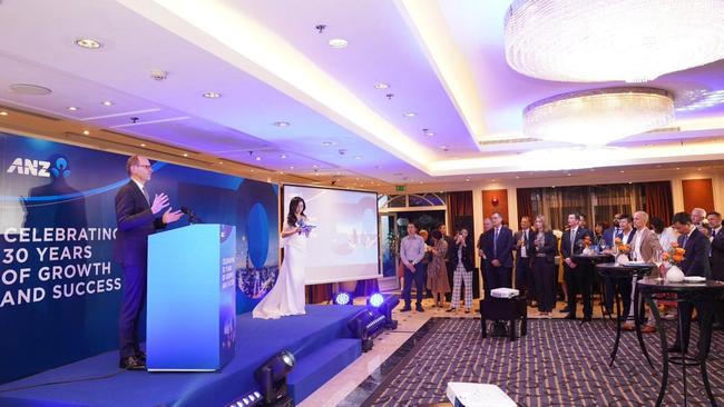 ANZ chief executive Shayne Elliott speaks at the bank’s 30-year anniversary in Hanoi, Vietnam.