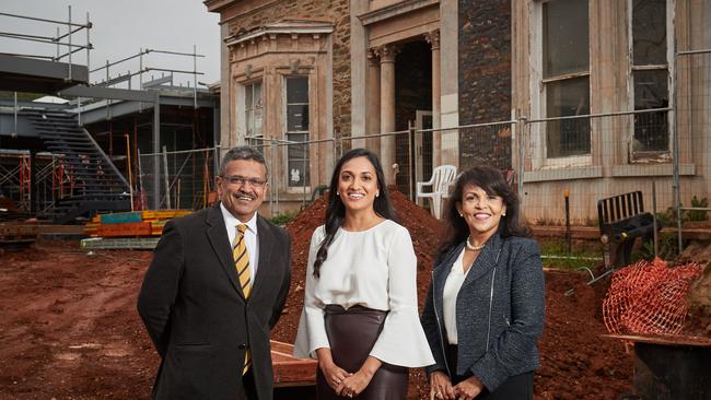 Viv Padman, Reena Costello and Florence Padman outside their new under-construction, aged care facility in Myrtle Bank. Picture: Matt Loxton.