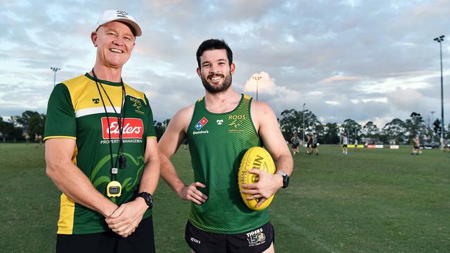 Maroochydore Roos head coach Steve Wildschut and QAFL captain Josh Govan. Picture: Patrick Woods.