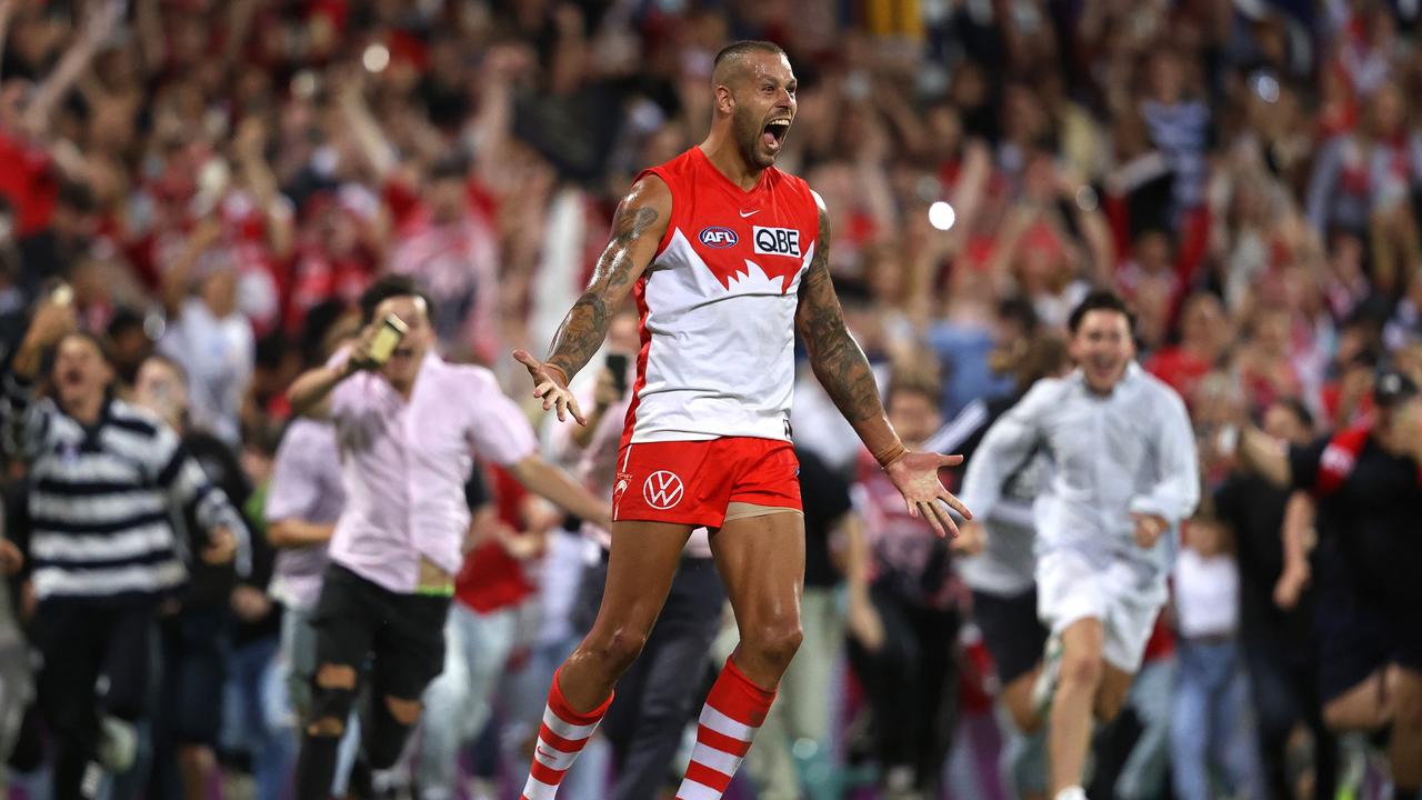 The iconic moment Franklin kicked his 1000th career goal. Photo by Phil Hillyard