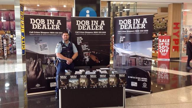 Youth Liaison Officer Senior Constable Nathan McDonald held a stand for the Dob in a Dealer campaign at Westpoint Blacktown this week.