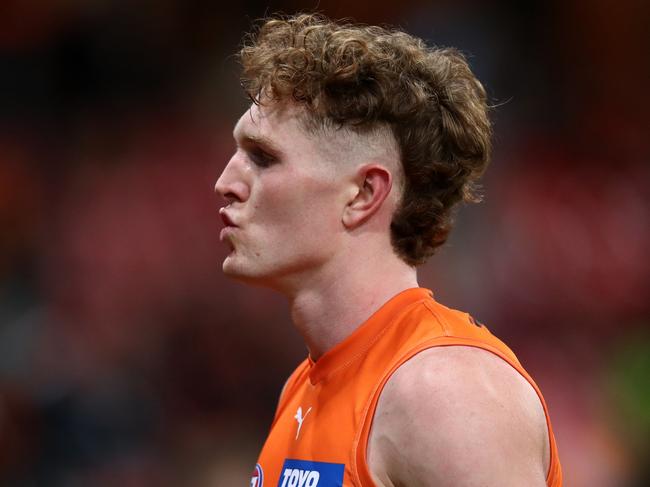 SYDNEY, AUSTRALIA - JULY 08: Tom Green of the Giants looks on  during the round 17 AFL match between Greater Western Sydney Giants and Hawthorn Hawks at GIANTS Stadium on July 08, 2023 in Sydney, Australia. (Photo by Jason McCawley/Getty Images)