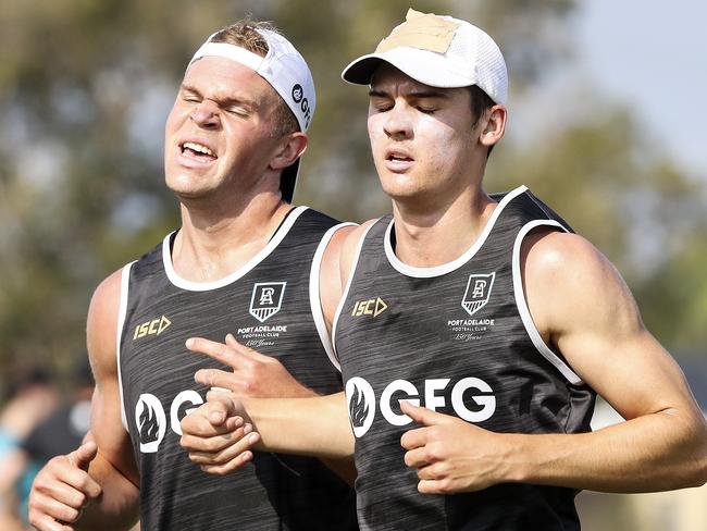 AFL - Port Adelaide training camp Maroochydore Queensland. Dan Houston and Connor Rozee Picture SARAH REED