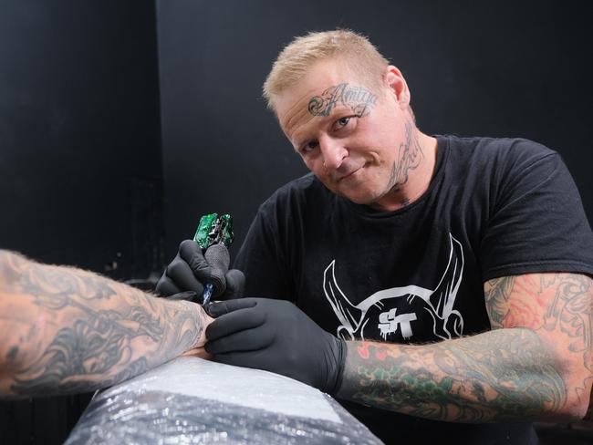 Shinto Tattoo Gallery’s Jason Stewart has placed third in regional Victoria’s tattoo artist competition. Picture: Mark Wilson