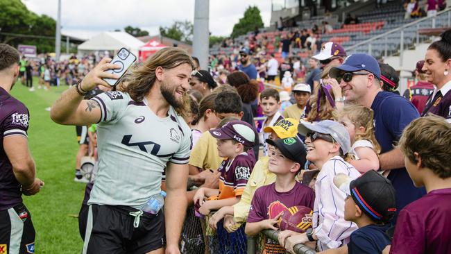 Patrick Carrigan with fans at the Brisbane Broncos Captain's Run and Toowoomba Fan Day at Toowoomba Sports Ground, Saturday, February 15, 2025. Picture: Kevin Farmer