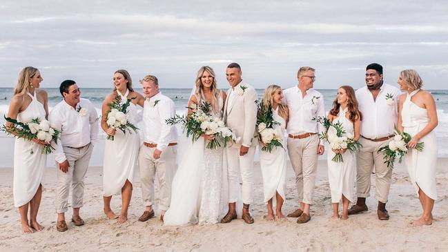 Netballer Gretel Tippett and Niko Bueta married on the Gold Coast on March 7 surrounded by family, friends and fellow netballers.