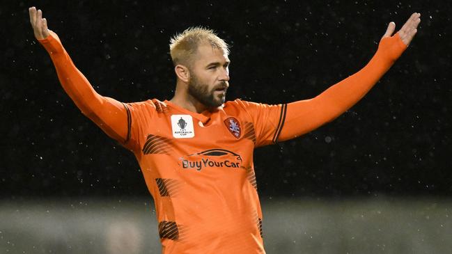 Charlie Austin celebrates his penalty shootout goal.