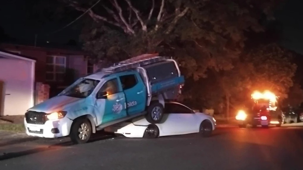 Three cars were involved in a crash at Wilston on Thursday night. Picture: Reddit