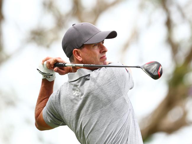 Adam Scott plays a tee shot in the opening round of the Australian PGA at Royal Queensland. Picture: Chris Hyde/Getty Images