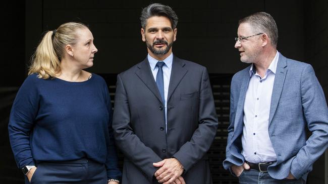 AFP Commander Reagan Stewart, Italian National Police officer Colonel Antonio Montanaro and AFP Assistant Commissioner Nigel Ryan. Picture: Aaron Francis