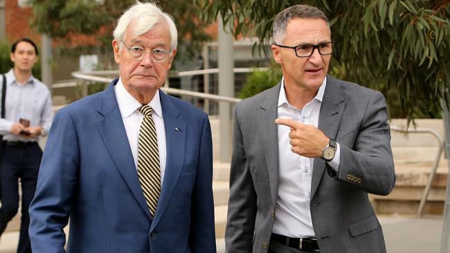 Julian Burnside with Greens leader Richard Di Natale. Picture: Stuart McEvoy