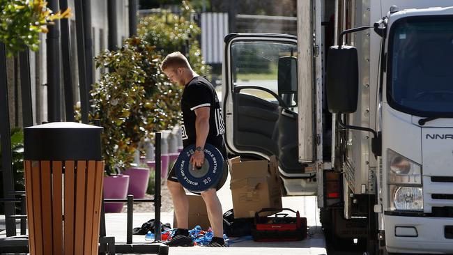 Gym equipment has been delivered to the Mercure Hotel ahead of a resumption of training. Picture: AAP