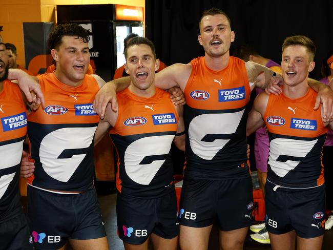 Giants sing the song during the Round 1 AFL match between the GWS Giants and North Melbourne at Engie Stadium on March 16, 2024. Photo by Phil Hillyard(Image Supplied for Editorial Use only - Phil Hillyard  **NO ON SALES** - Â©Phil Hillyard )