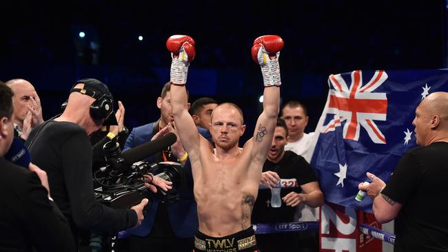 BELFAST, NORTHERN IRELAND - AUGUST 18: Luke Jackson makes his way into the ring for his WBO interim featherweight title bout with Carl Frampton at Windsor Park on August 18, 2018 in Belfast, Northern Ireland. (Photo by Charles McQuillan/Getty Images)