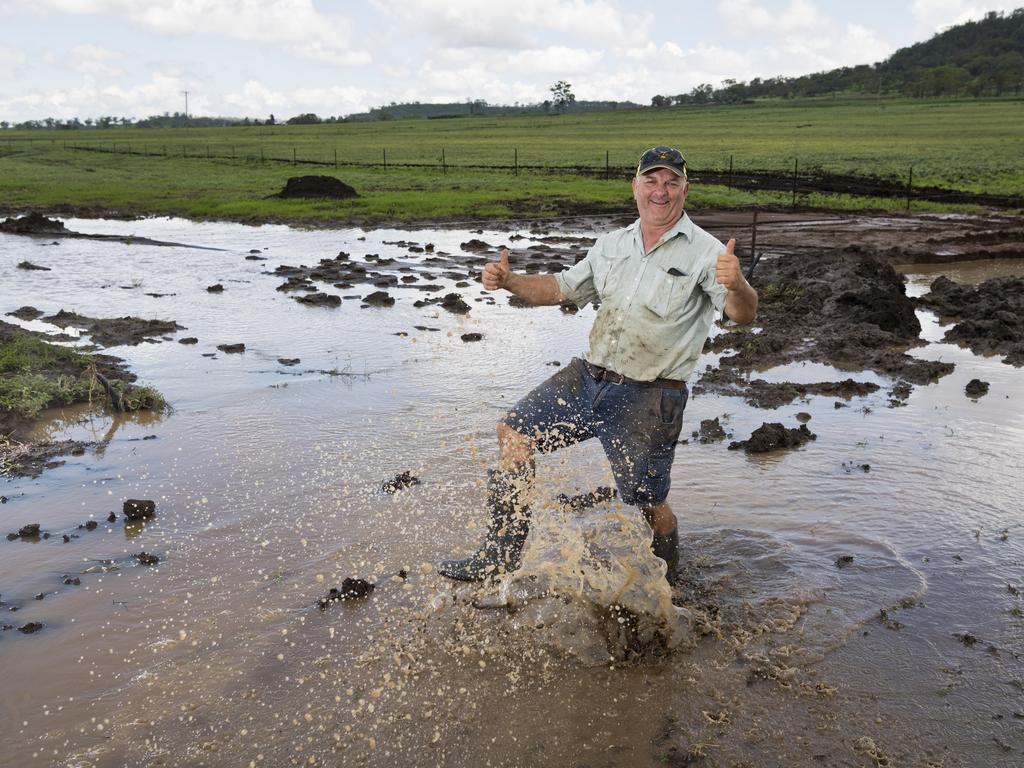 Greenmount dairy farmer Scott Priebbenow is overjoyed with all the recent rain, Monday, February 10, 2020. Picture: Kevin Farmer