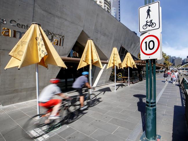 The crackdown in Southbank targeted speeding cyclists and scooter riders. Picture: David Geraghty