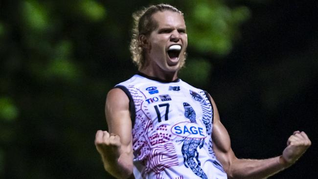 Jed Anderson playing for Southern Districts in the 2024-25 NTFL season. Picture: Patch Clapp / AFLNT Media