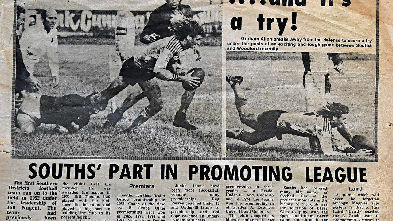 Old newspaper clippings from Graham&#39;s playing day. Picture: Warren Lynam