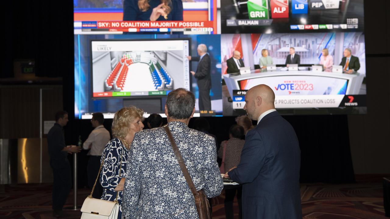 The room started to fill up with supporters, with an election called for Labor early in the night. Picture: NCA Newswire/ Monique Harmer