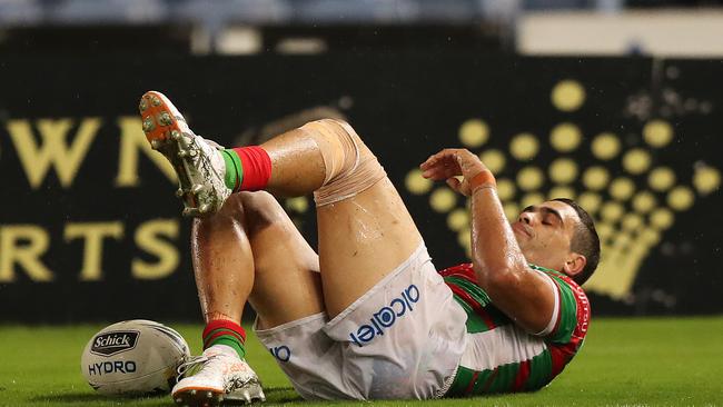 Greg Inglis’s season is over after suffering a knee injury. Picture: Brett Costello