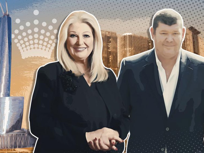 Illustration showing James Packer and Crown chair Helen Coonan.