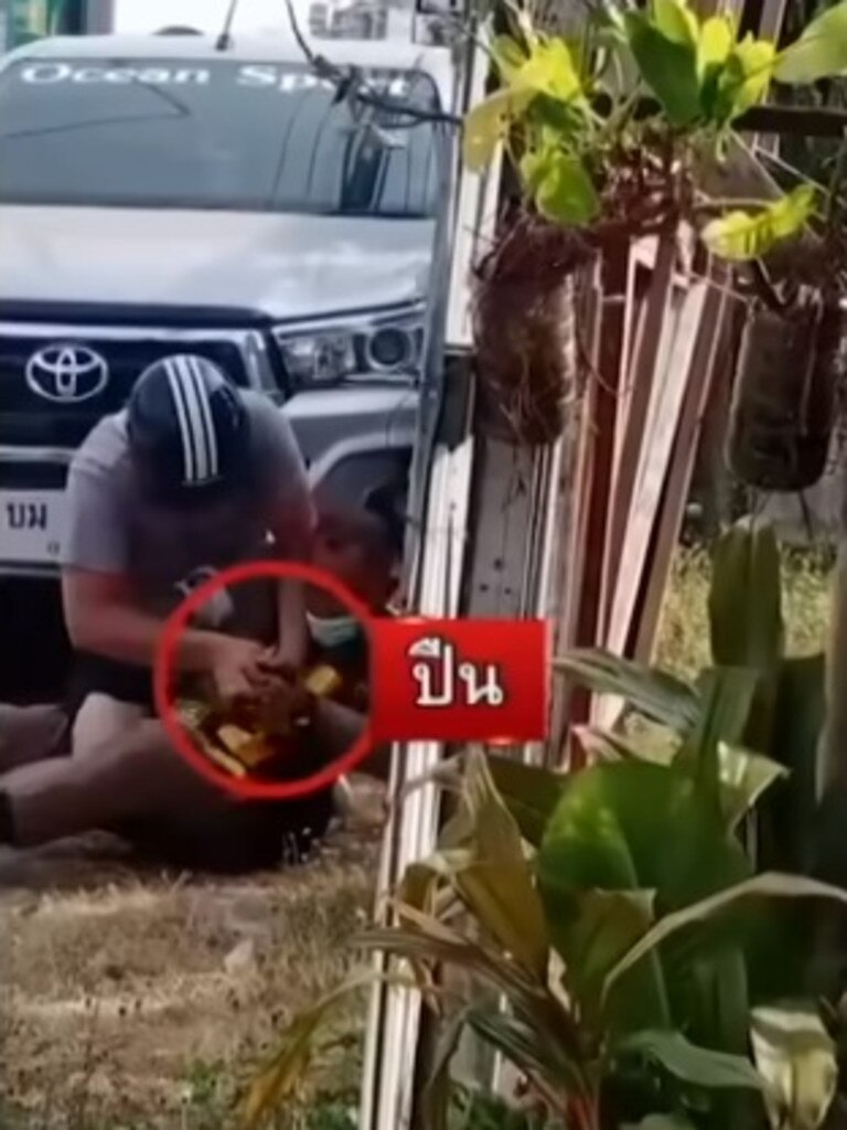 After pulling over, one of the brothers rumbled with the Thai traffic officer. Picture: YouTube/Thairath Online