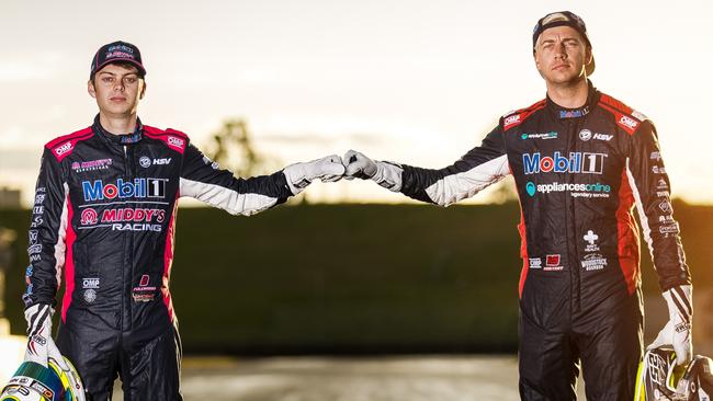 Territorian Bryce Fullwood with teammate Chaz Mostert ... Fullwood will have to wait a little longer to race in front of his home crowd. Picture: Mark Horsburgh, Edge Photographics