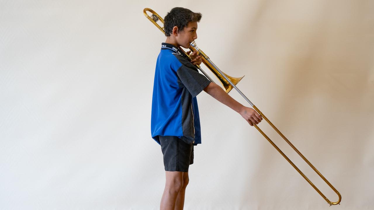 Junallaki Jones-Lawlor played trombone in the One Mile State School Concert Band in the Gympie Eisteddfod. July 31, 2023. Picture: Christine Schindler