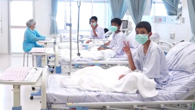 Members of the Wild Boars in hospital in Chiang Rai. Picture: AFP